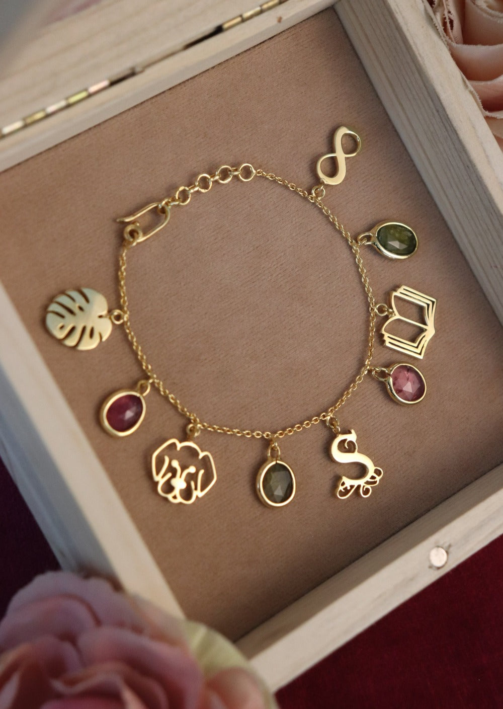 Eina Charm Bracelet - 5 Custom Charms with Tourmalines