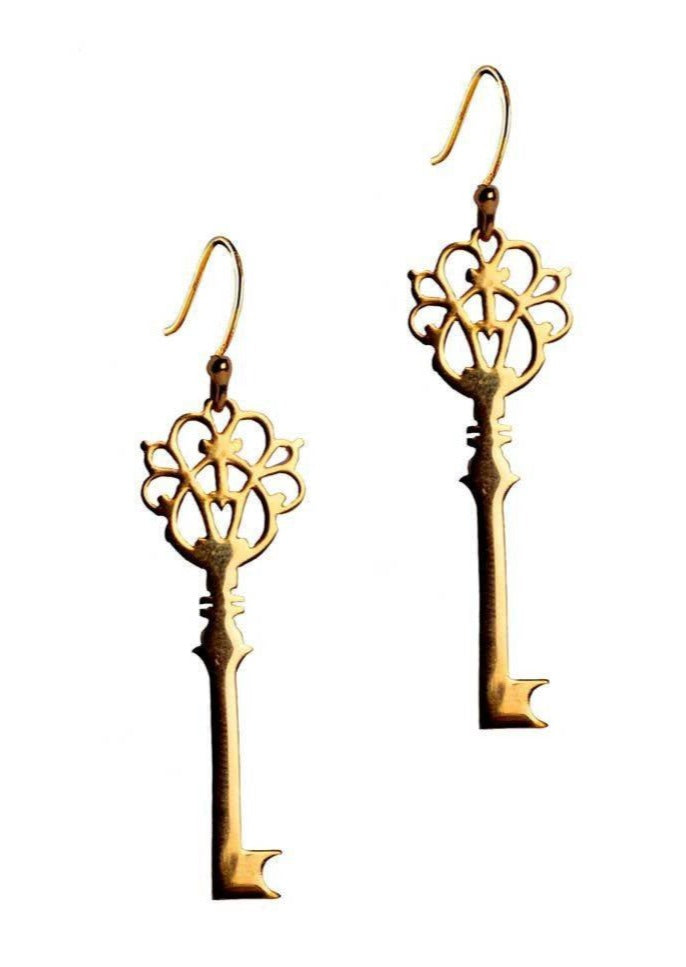 Gold Key Earrings Skeleton Key Jewelry Vintage Key Earrings Charm Love  Earrings Anniversary Gift for Her Mothers Day Steampunk Earrings - Etsy